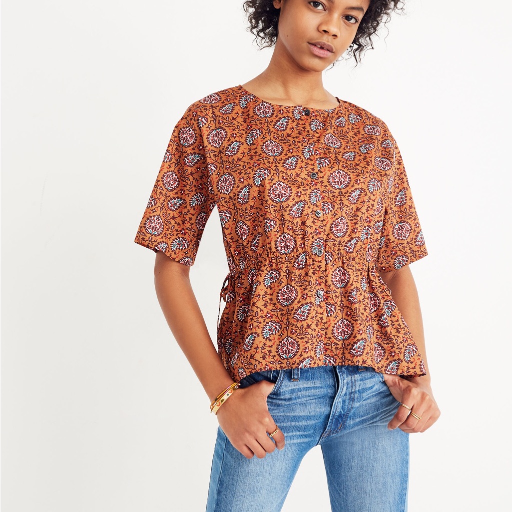 Madewell Drawstring Waist Shirt In Warm Paisley